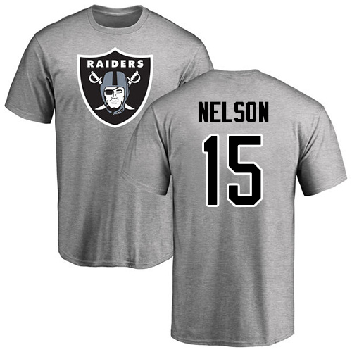 Men Oakland Raiders Ash J  J  Nelson Name and Number Logo NFL Football #15 T Shirt